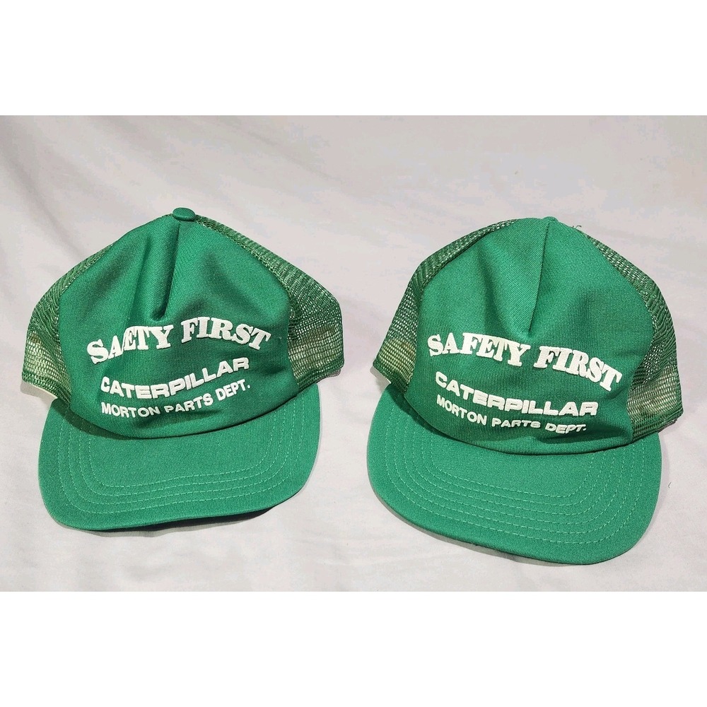 VTG Caterpillar Safety First Morton Parts Dept Green Snapback Cap Adjustable Hat